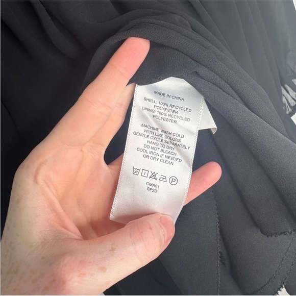 Quince Chiffon Smocked Mini Dress In Black Long Sleeve Goth Women’s Size XS - Picture 7 of 8